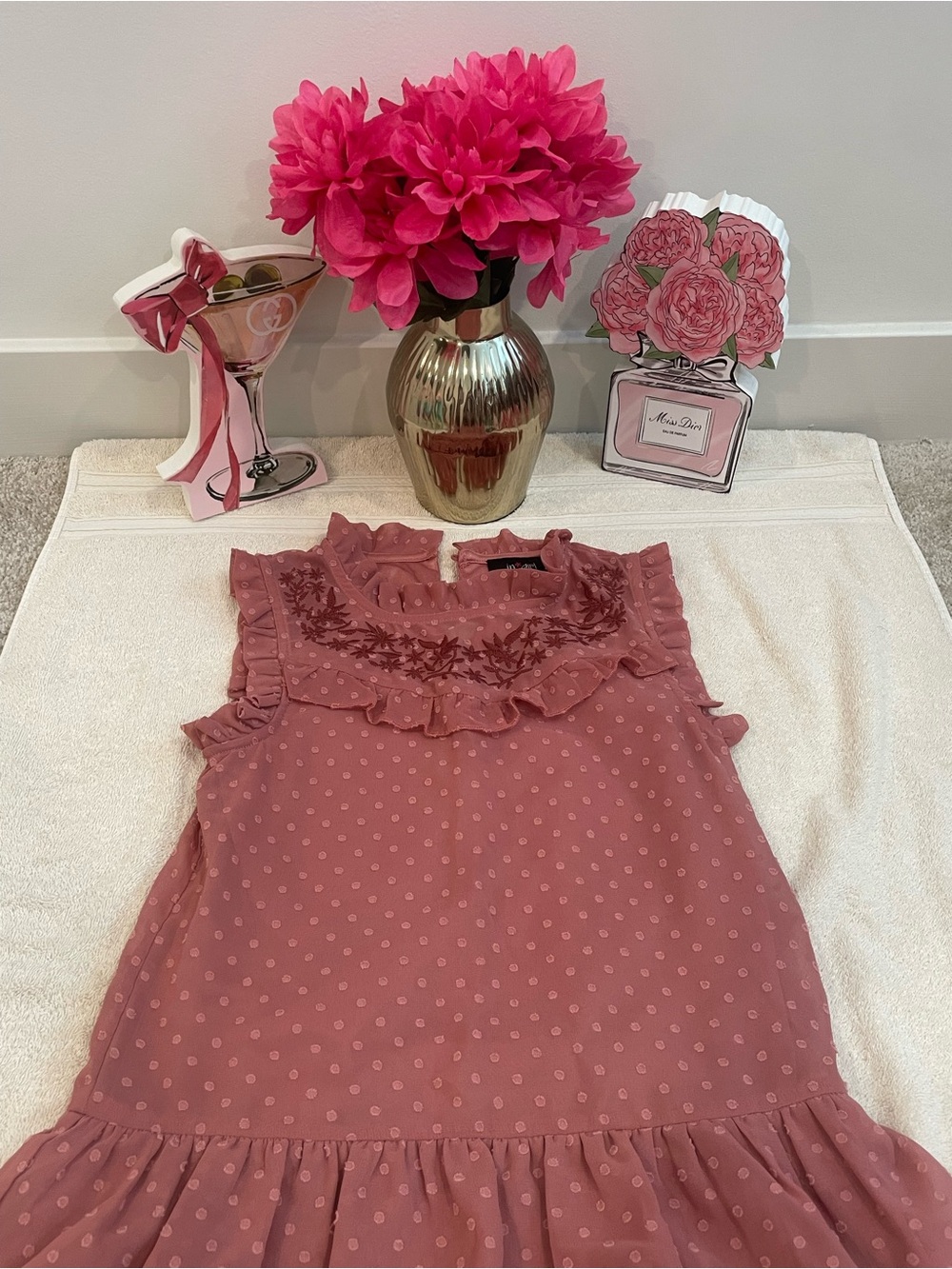 Kids Casual Ruffle Dot Dress in Dusty Rose